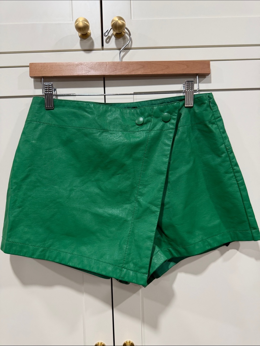 Free People Emerald Green Faux Leather Wrap Shorts